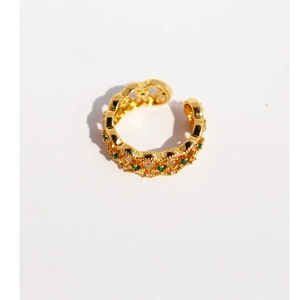 Vintage emerald zircon lace open ring in gold plated hollow palace style design