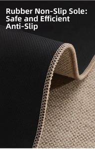 Close-up of non-slip rubber backing and premium polyester fabric texture on kitchen mat