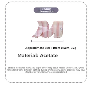 Detail showing 10cm x 6cm pink marble acetate hair claw clip with dimensions