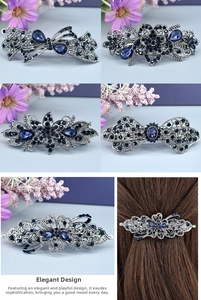Détails de pinces à cheveux vintage aux strass bleus avec fleurs sur cheveux longs