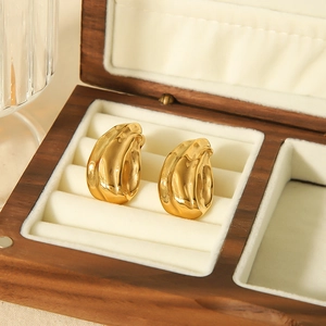 Stainless Steel Stud Earrings 18K Gold Plated Irregular Textured Sunflower Seed Shape Liquid Metal Minimalist For Women