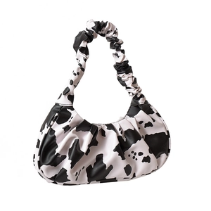 Chic cow print pleated cloud shoulder bag with gathered handle for summer style