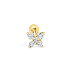 Golden butterfly 925 silver piercing stud earring with clear sparkling round zircons