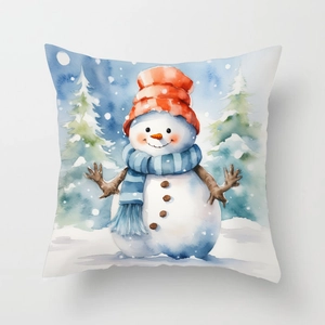 Christmas snowman watercolor throw pillow cover for living room sofa decoration