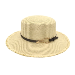 Chapeau De Paille Femme Bord Large Calotte Plate Été Plage Pliable Frange Bande Cuir Élégant Mode