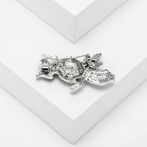 Fashionable owl brooch in silver metal with natural abalone shell inlay for women