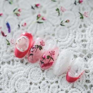Exquisite handmade rose nail art stickers with 3D pearls and floral lace textures
