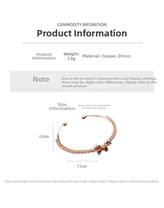 Détail du bracelet papillon en or rose avec zircons colorés et mesures de taille
