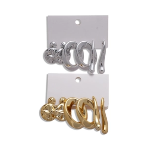 Geometric abstract earring set in gold and silver finish with wavy and teardrop shapes