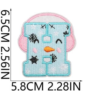Detailed embroidery patch showing letter H snowman design with 6.5cm height dimension