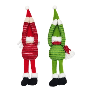 Pair of Christmas elf plush dolls with long legs and striped hats for festive home decor