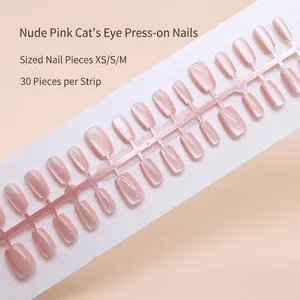 30 tlg. Nude-Rosa Katzenauge Press-on-Nägel mit durchscheinendem Finish in XS/S/M