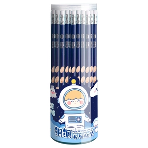 Blue HB ergonomic hole writing pencil for kids with cartoon astronaut design in a tube