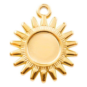 Minimalist 304 stainless steel sun pendant with 18k gold plating on white background