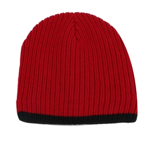 Classic red and black ribbed knit beanie hat for winter warmth and comfort