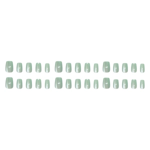 Mint green square short press-on nails set with glossy finish on white background