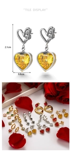 Detailed size view of heart gemstone drop earrings with measurement in centimeters
