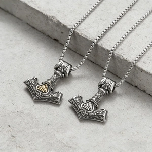 Thor's Hammer Mjolnir Pendant Necklace Stainless Steel Viking Nordic Rune Valknut Punk Vintage Jewelry For Men