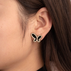 Boucles d'oreilles papillon élégantes noires et dorées avec zircons étincelants