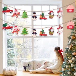 Christmas Wood Hanging Banner Ornament For Home Xmas Tree Decor Deer Snowman Santa Truck DIY Party Decoration