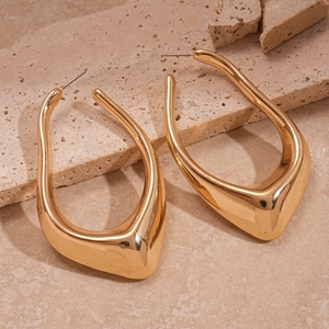 Boucles D'oreilles Créoles Dorées Irrégulières Avec Tige En Argent Sterling 925 Style Sculptural Géométrique Creux Femme