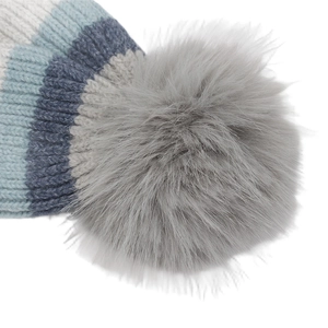 Bonnet en tricot rayé pour enfants avec pompon en peluche et doublure thermique chaude