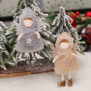 Christmas plush angel dolls with glitter wings and star heart details for tree decoration