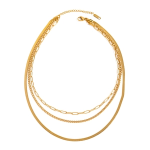 Triple Layer Stainless Steel Necklace 18K Gold Plated Snake Paperclip Cross Chain Water Resistant Hypoallergenic Jewelry Women
