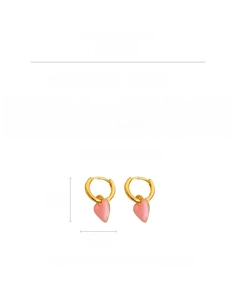 Detail of pink enamel heart earrings with 3.9g lightweight alloy and 2.2cm size specs