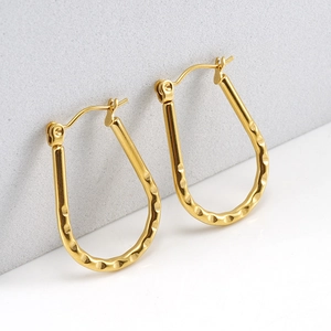 Orecchini A Cerchio A Forma Di U Placcati Oro 18K Acciaio Inossidabile Texture Martellata Gioielli Geometrici Da Donna