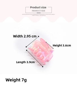 Pinza per capelli in resina rosa con dimensioni dettagliate 3,9cm x 3,6cm x 2,95cm