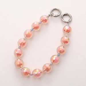 Pink iridescent acrylic faceted bead chain with silver metal spring rings for phone cases