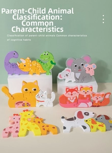 Close-up of 3D animal wooden puzzles featuring dinosaur, fox and koala designs for kids