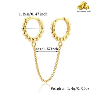 Detail view of S925 sterling silver gold earring with chain dimensions and weight info