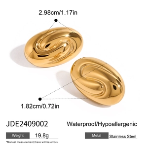 Detailed view of gold stainless steel geometric earrings with dimensions 2.98cm by 1.82cm
