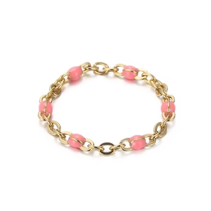 Goldenes Kettenarmband mit eleganten rosa ovalen Perlen und minimalistischem Gliederdesign