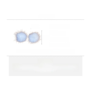 Detailed size chart for 2cm light blue mink fur ball earrings with silver needles