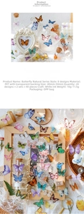 Detailed view of vintage PET butterfly stickers with waterproof transparent backing
