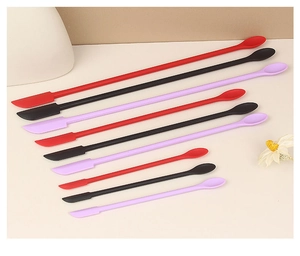 Nine-piece silicone spatula set in black red purple colors for jars and makeup bottles