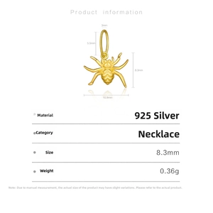 Detailed dimension guide for a 925 sterling silver golden spider pendant charm