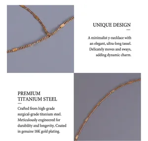 Detail of surgical titanium steel tassel necklace with 18k gold plating finish