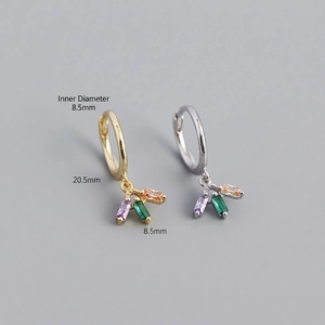 S925 silver hoop earrings with colorful zircon stones and 8.5mm inner diameter