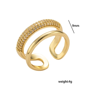 Detail view of double-layer zircon ring showing 9mm width and 4g weight specifications
