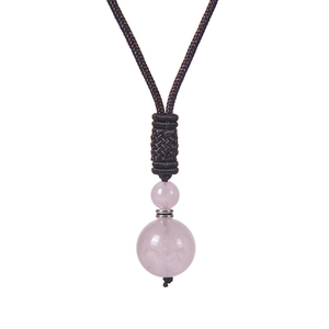 Handmade woven rope necklace with natural pink rose quartz stone beads and silver spacer