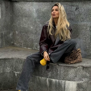 Giacca In Ecopelle Da Donna Cappotto Moto PU Cerniera Largo Retrò Tinta Unita Streetwear Capispalla