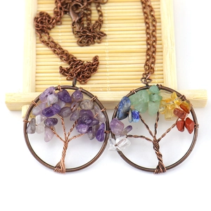 Antique copper tree of life necklaces with natural amethyst and colorful crystal stones