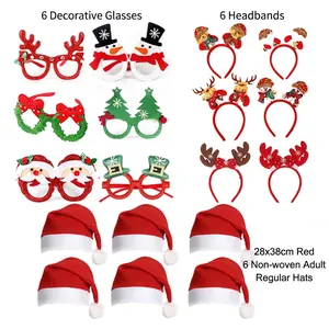 18-piece Christmas party set including reindeer headbands, glasses and Santa hats