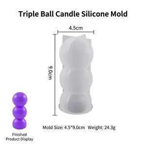 Moule en silicone détaillé de 4,5x9,0 cm à trois billes pour bougies avec modèle