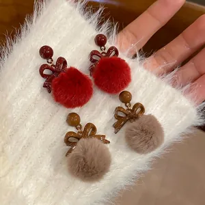 Orecchini Pendenti Con Fiocco E Palla Di Peluche Con Perno In Argento 925 Autunno Inverno Dolce Gioielli In Lega Per Donna