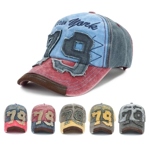 Vintage Washed Cotton Baseball Cap Patchwork New York Embroidery Number 79 Patch Distressed Retro Sun Hat Adjustable